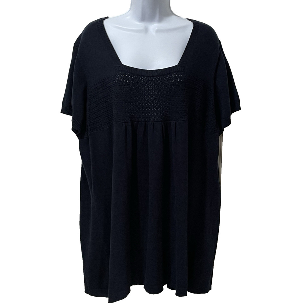 LA Blues Y2K Plus 26/28W Vintage Babydoll Top Black Square Neck Empire Waist